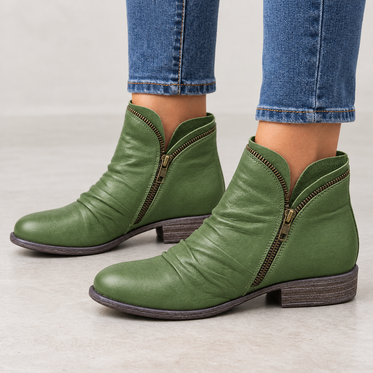Aglae Side Zip Boots - Green