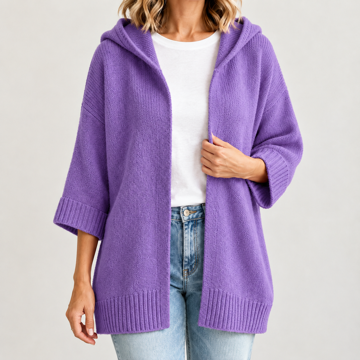 Marlies Hooded Knit Cardigan - Purple
