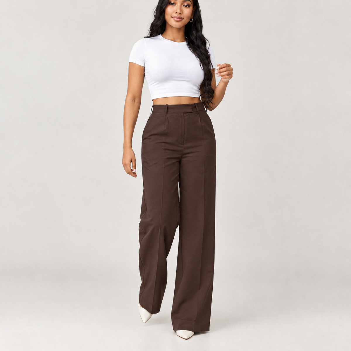 Birthe Wide Leg Pants - Brown