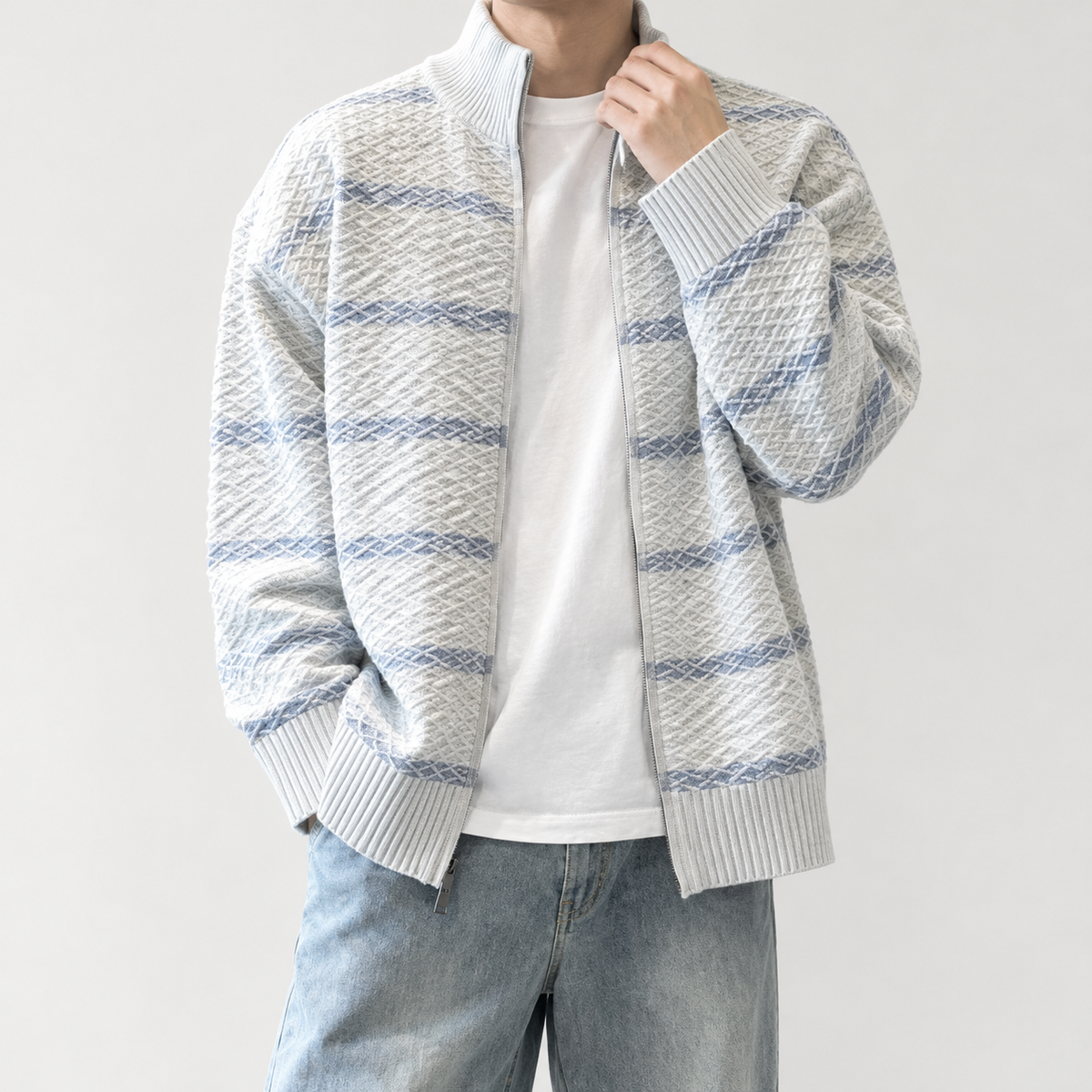 Aniello Jacquard Jacket - White Gray