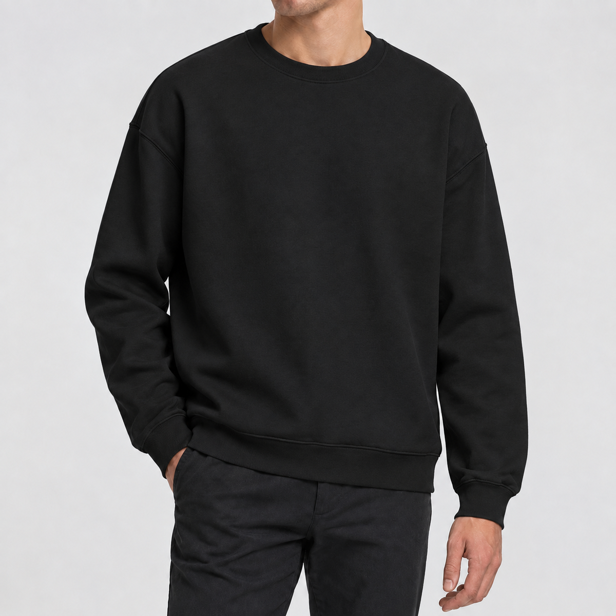 Austin Cotton Sweatshirt - Round Neck-black