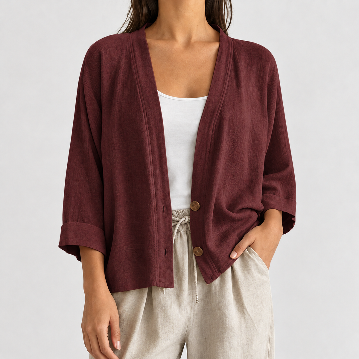 Calixte Relaxed Cardigan - Wine Red