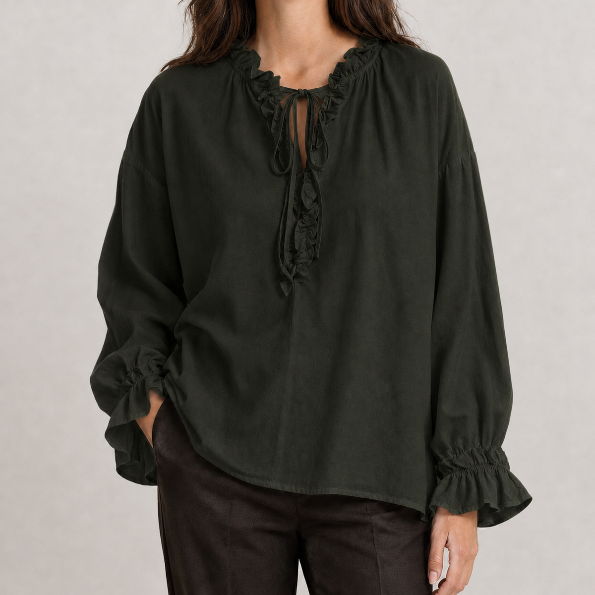 Daria Ruffle Collar Blouse - Dark Green