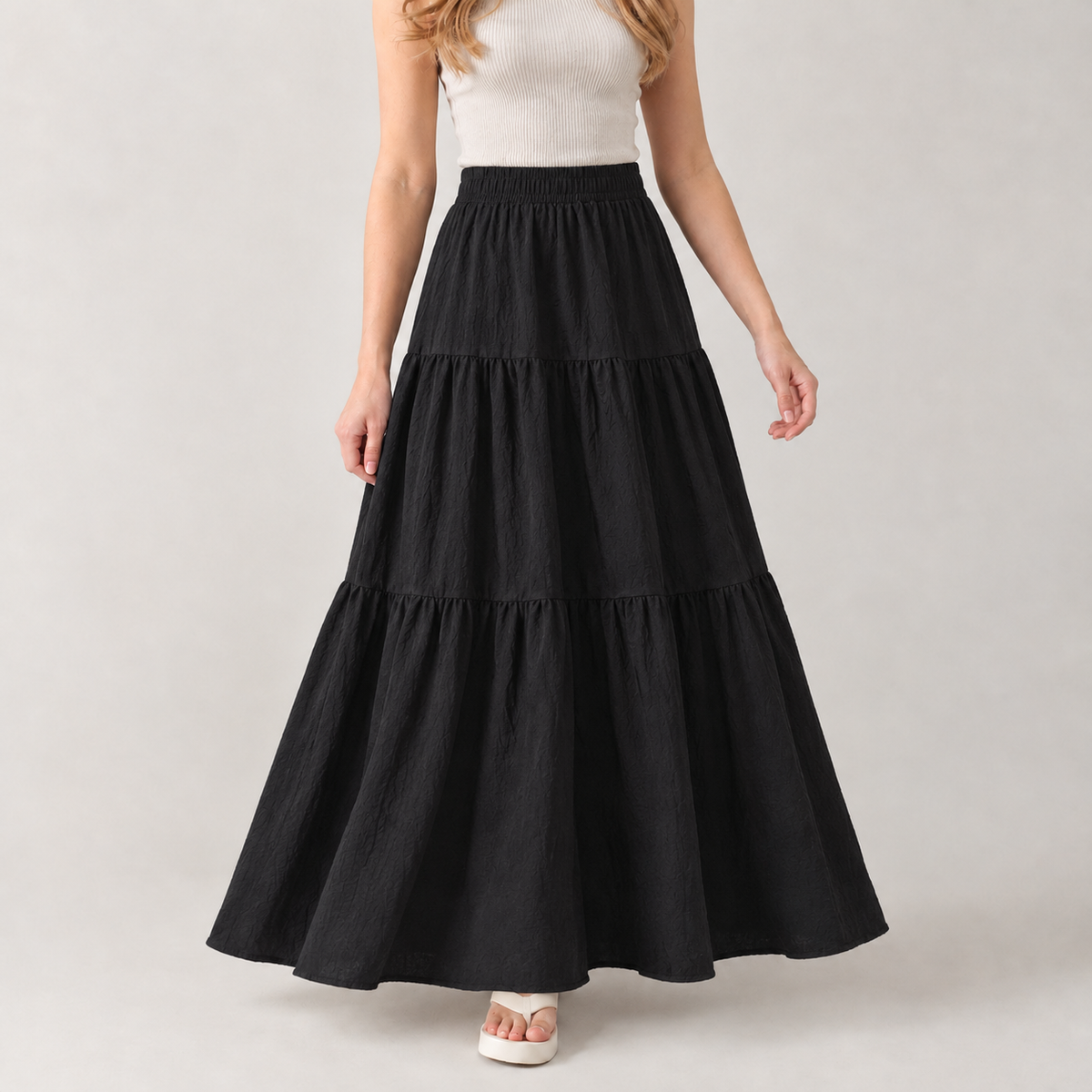 Vreni Tiered Maxi Skirt - Black