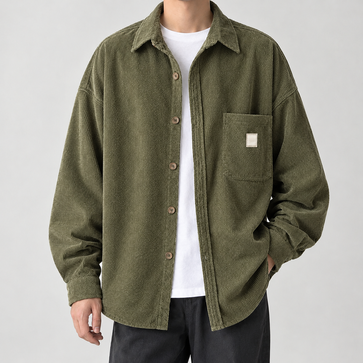 Norbert Corduroy Overshirt - Army Green