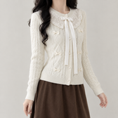 Ilenia Bow Cable Cardigan - White