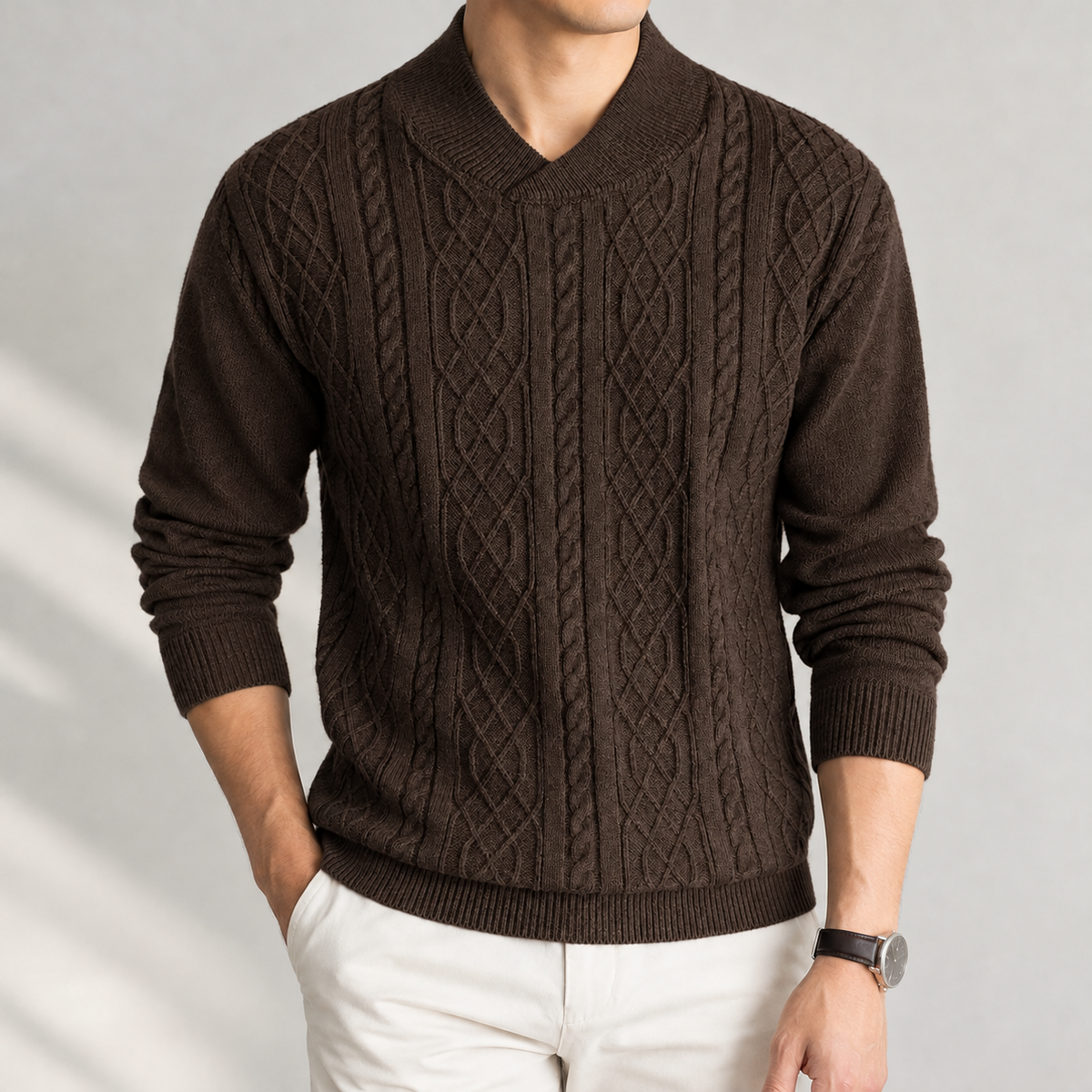 Timothee Cable Knit Sweater - Coffee