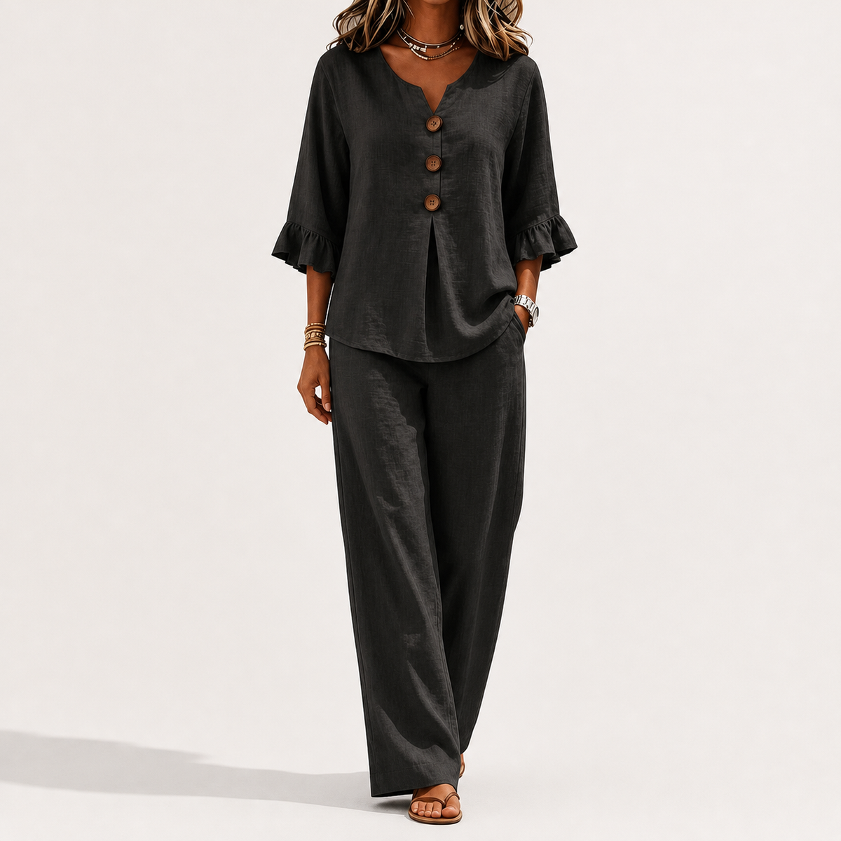 Maxine Ruffle Sleeve Set - Black
