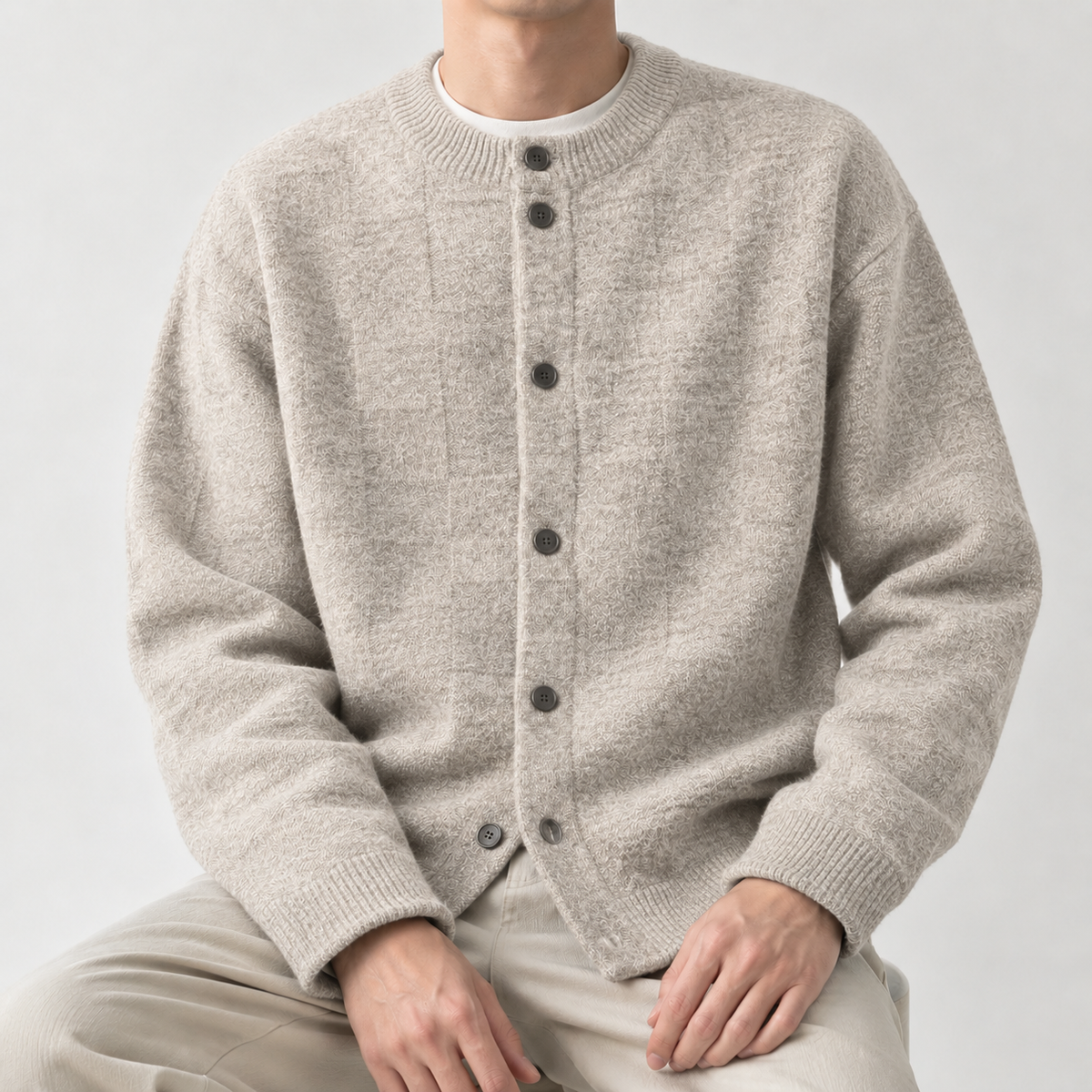 Ilario Textured Cardigan - Khaki