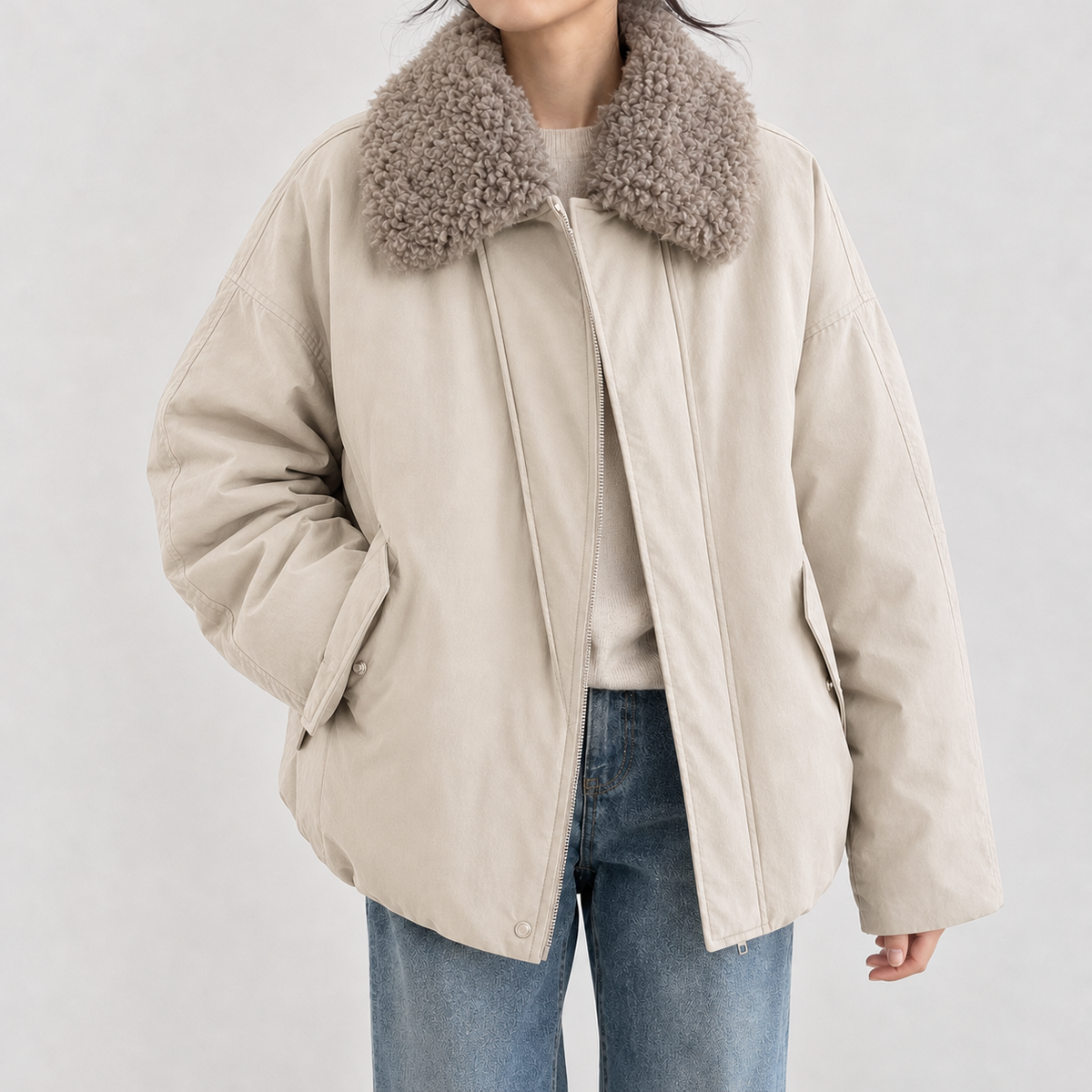 Katrine Faux Fur Jacket - Beige