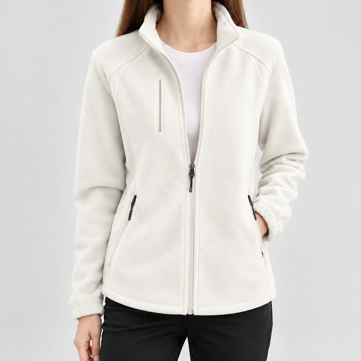 Alisande Stand Collar Fleece Jacket - Milky White