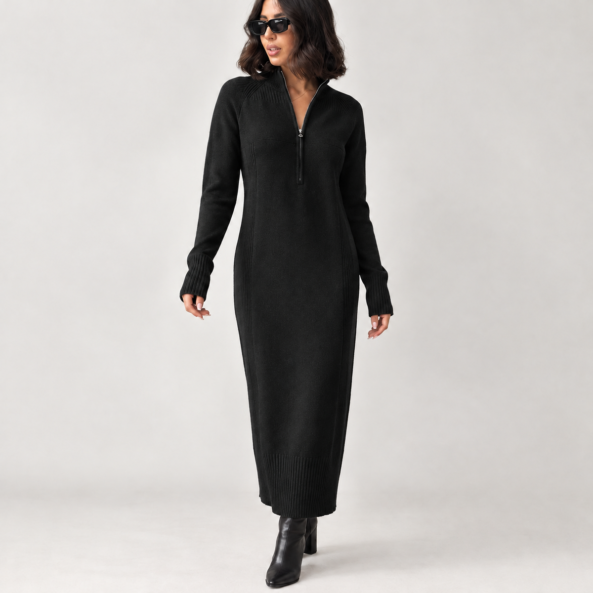 Hugrun Half Zip Dress - Black