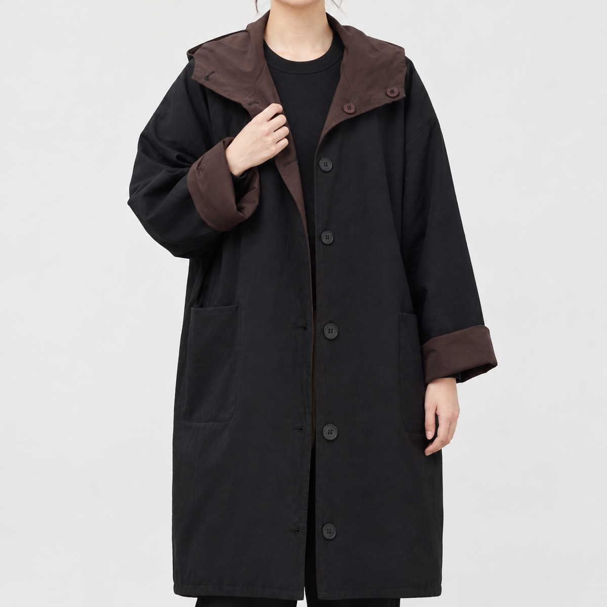 Tamara Reversible Hooded Coat - Black