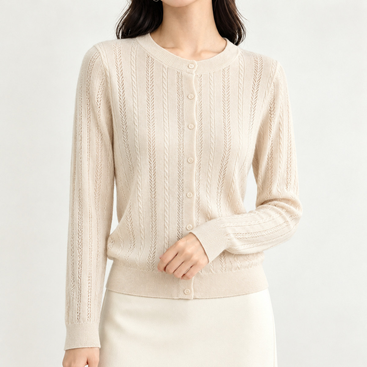 Christa Pointelle Cardigan - Apricot