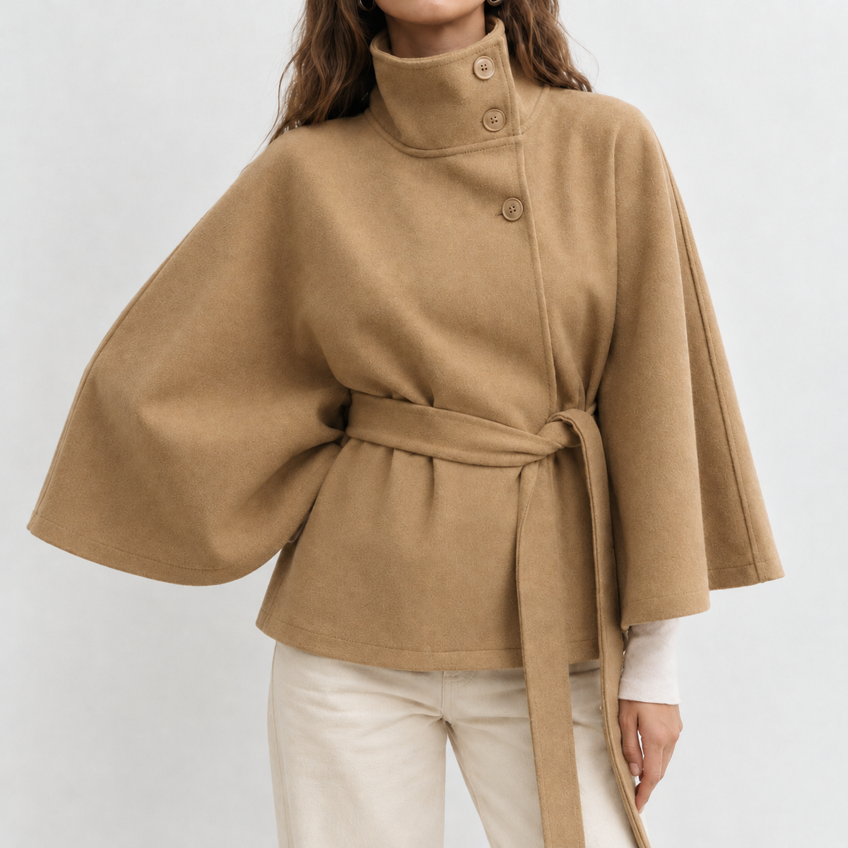 Ronja Stand Collar Cape Jacket - Real Product Image