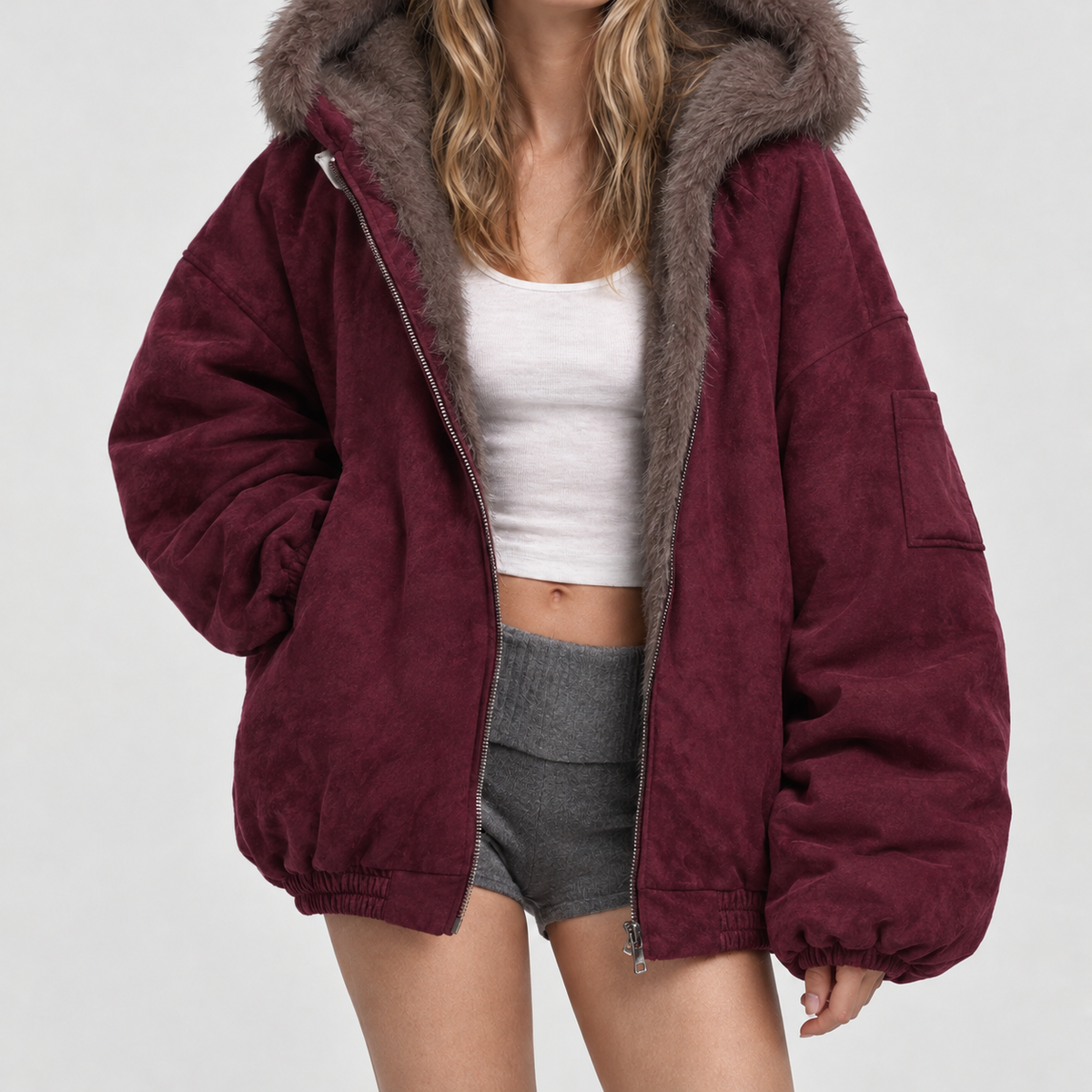 Claire Reversible Hooded Jacket - Burgundy