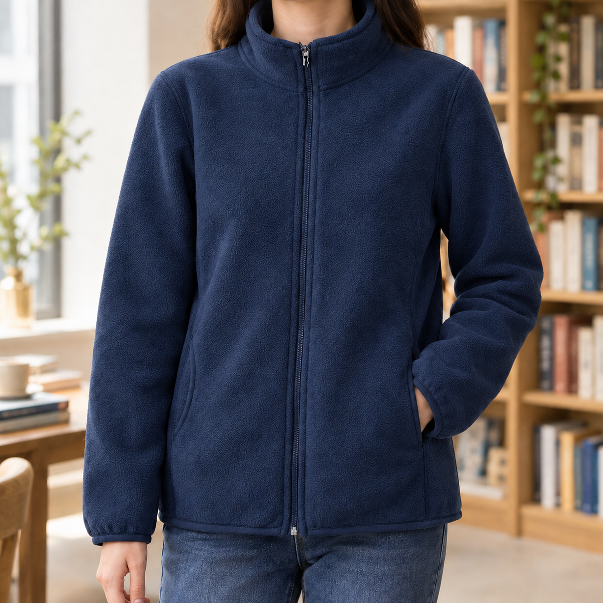 Ignace Stand Collar Jacket - Navy Blue Vintage Polar