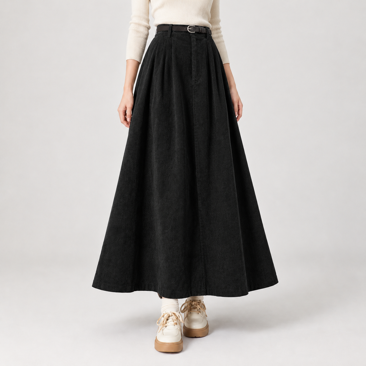 Valborg Corduroy Midi Skirt - Black