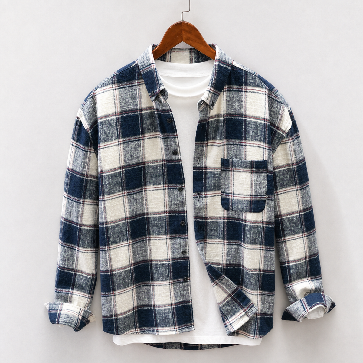 Philemon Plaid Overshirt - Cream Navy