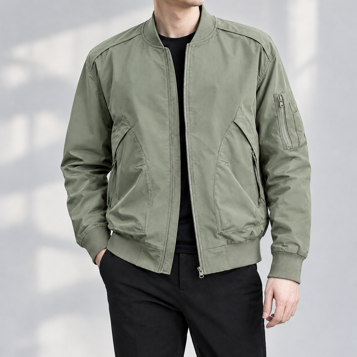 Ernest Zip Bomber Jacket - Green