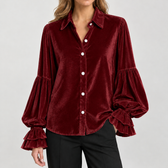Evelise Ruffle Cuff Blouse - Wine Red