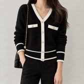 Leocadia Contrast Trim Cardigan - Black