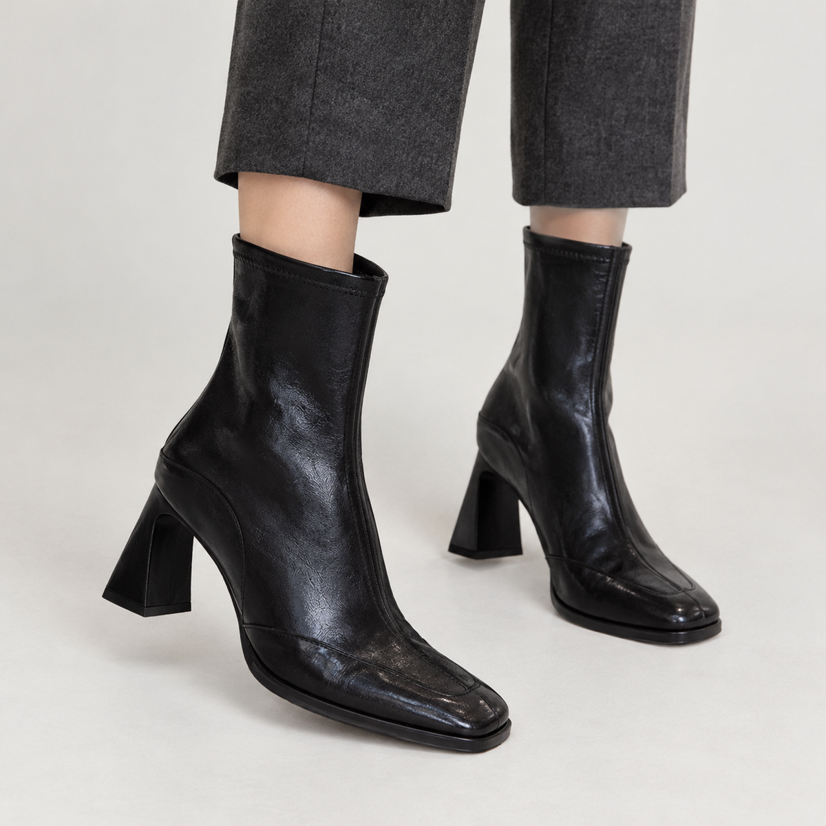 Eulalie Square Toe Ankle Boots - Black Single Lining