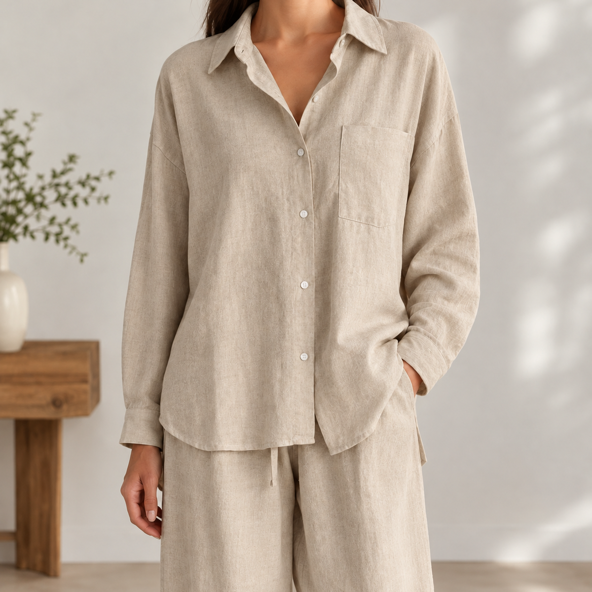Christine Relaxed Pants Set - Khaki