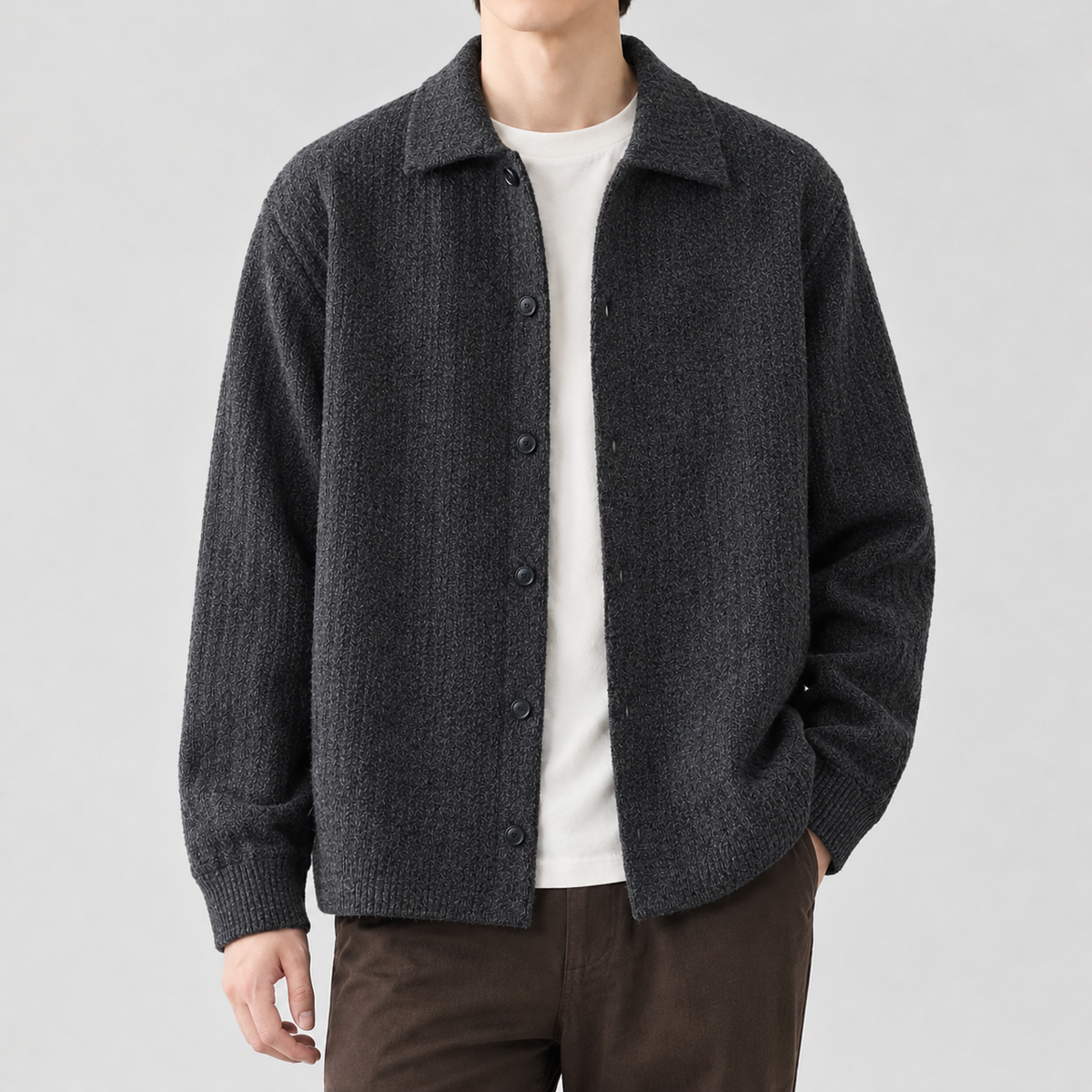 Egon Ribbed Cardigan - Carbon Gray