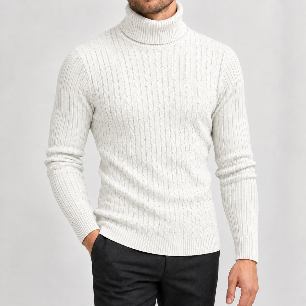 Thomas Cable Turtleneck - White