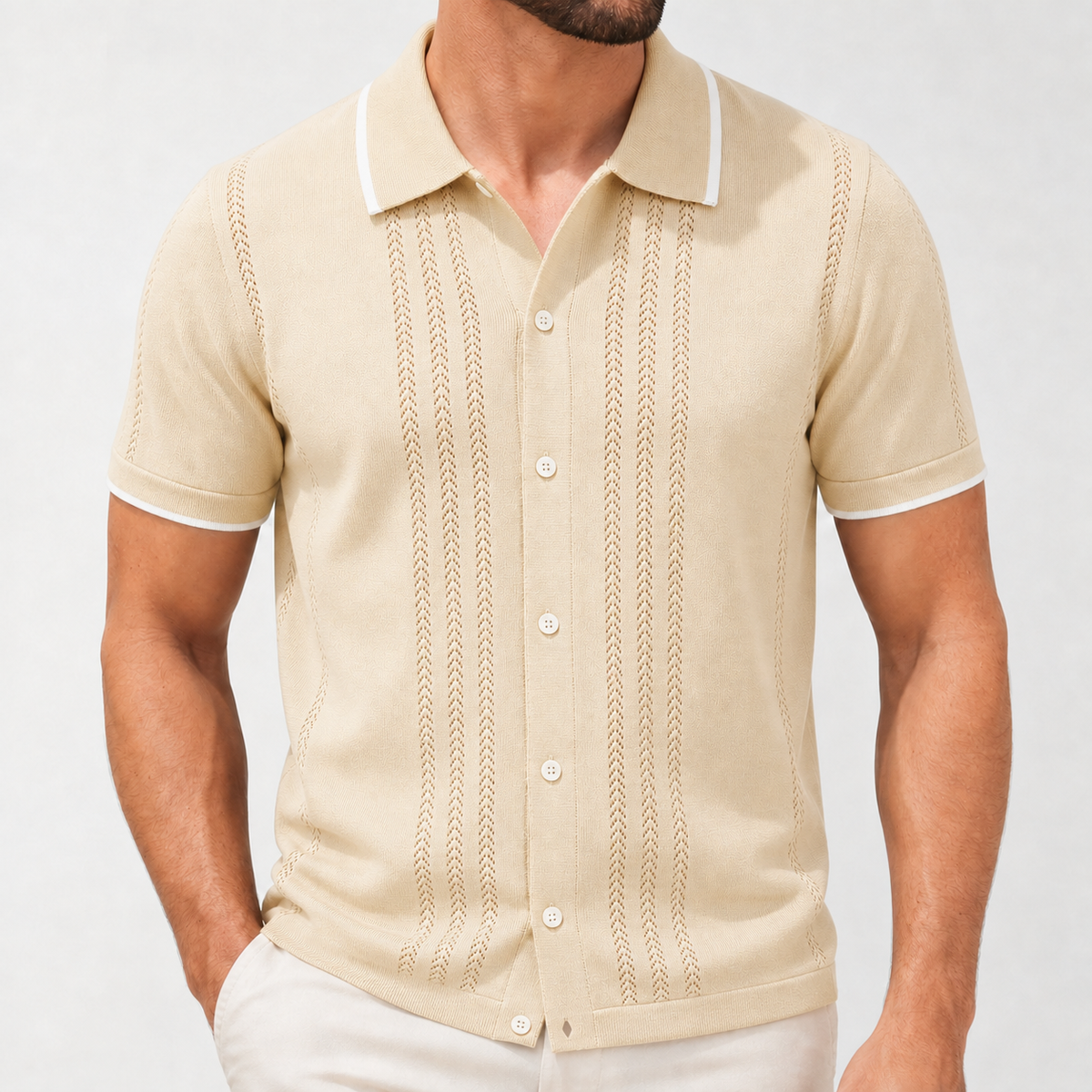 Norman Pointelle Cardigan - Khakis