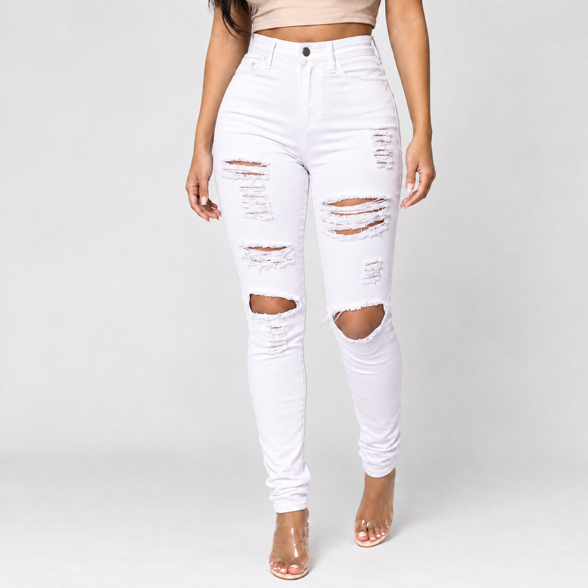 Audur Distressed Jeans - White