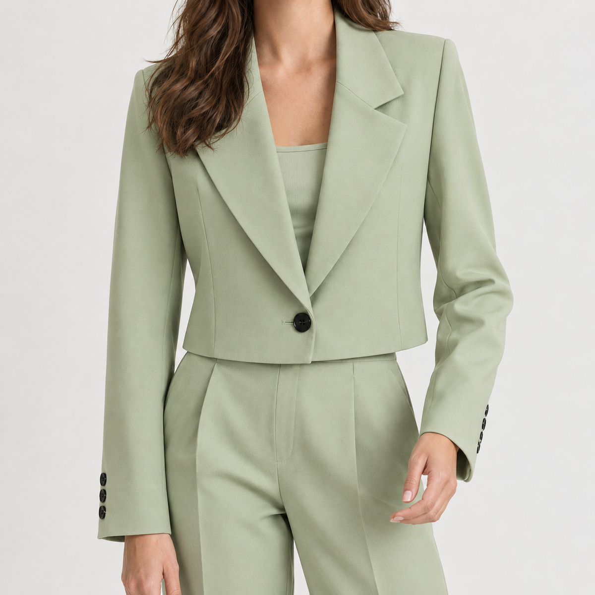 Arnhild Cropped Lapel Blazer - Bean Green One
