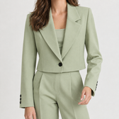 Arnhild Cropped Lapel Blazer - Bean Green One