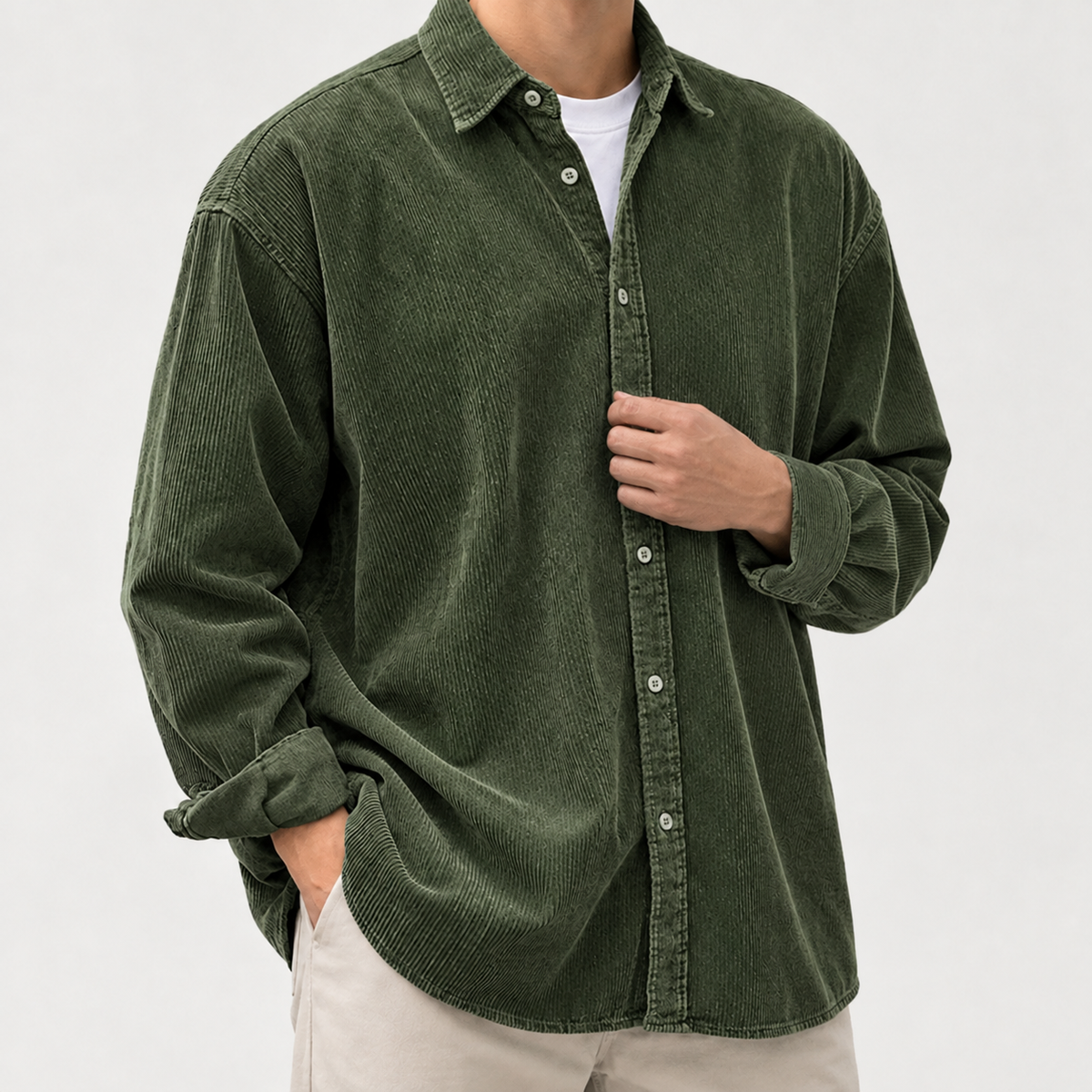 Marius Corduroy Overshirt - Army Green