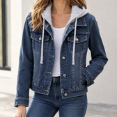 Zelie Hooded Denim Jacket - Dark Blue