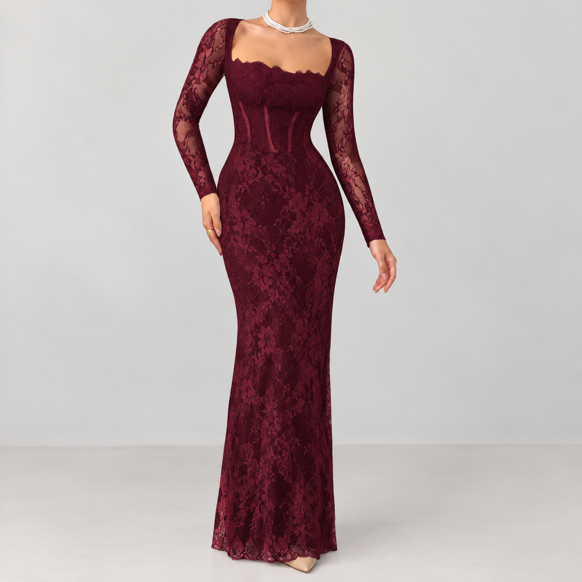 Perla Corset Maxi Dress - Burgundy