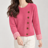 Margrit Button Front Cardigan - Rose Red