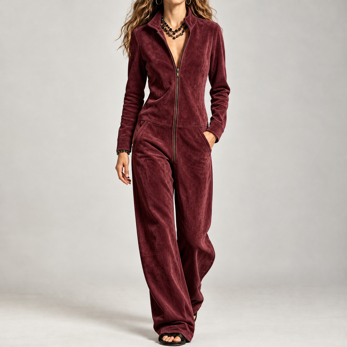 Borgny Wide Leg Jumpsuit - Wine Red