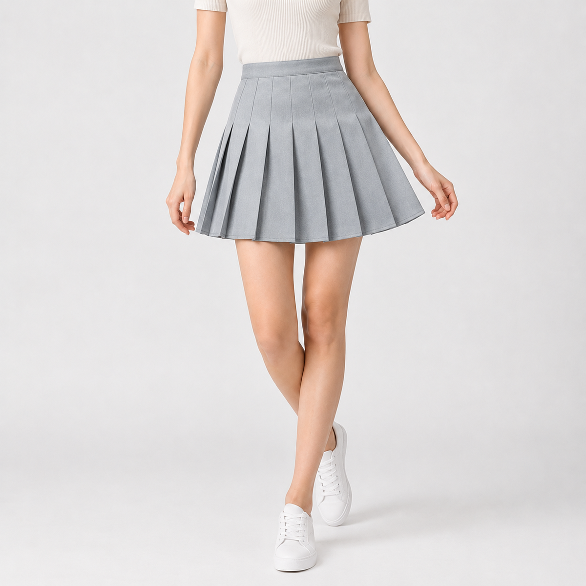 Vigdis Pleated Mini Skirt - Light Gray