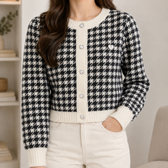 Cornelia Houndstooth Cardigan - Black