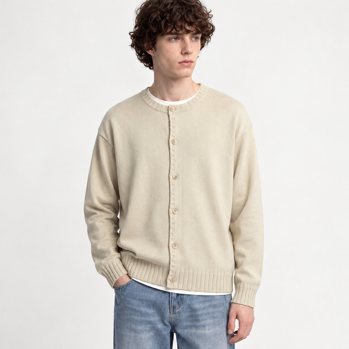Arnfinn Button Front Cardigan - Apricot