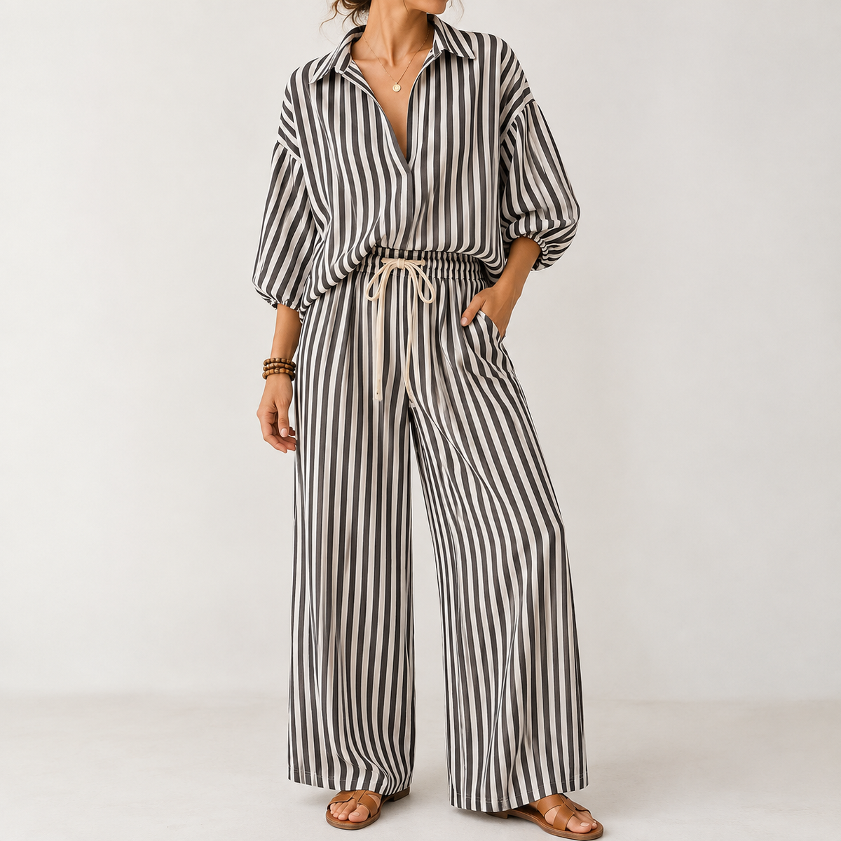 Elva Wide Leg Set - Khaki