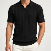 Claude Cable Knit Polo - Black