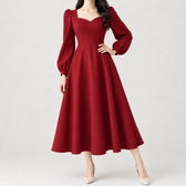Emeline Sweetheart Midi Dress - Red