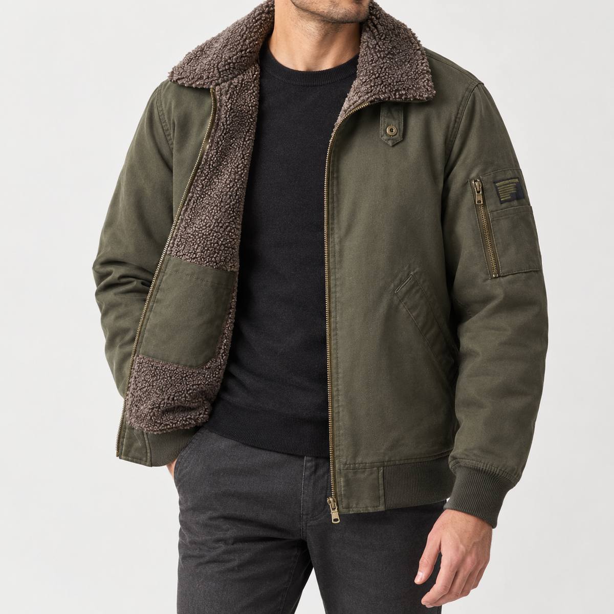 Guy Fleece Lined Jacket - Army Green