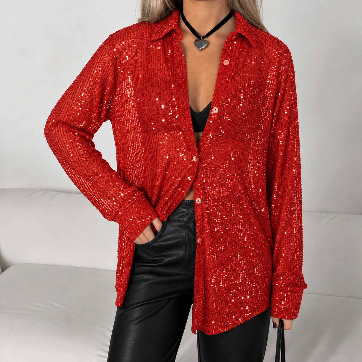 Bergljot Sequined Shirt - Red
