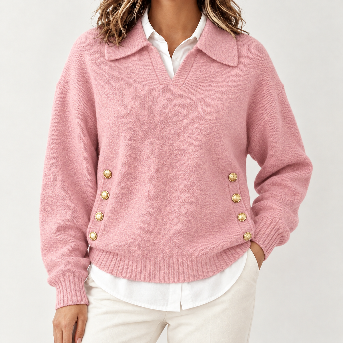Arielle Collared Knit Top - Pink