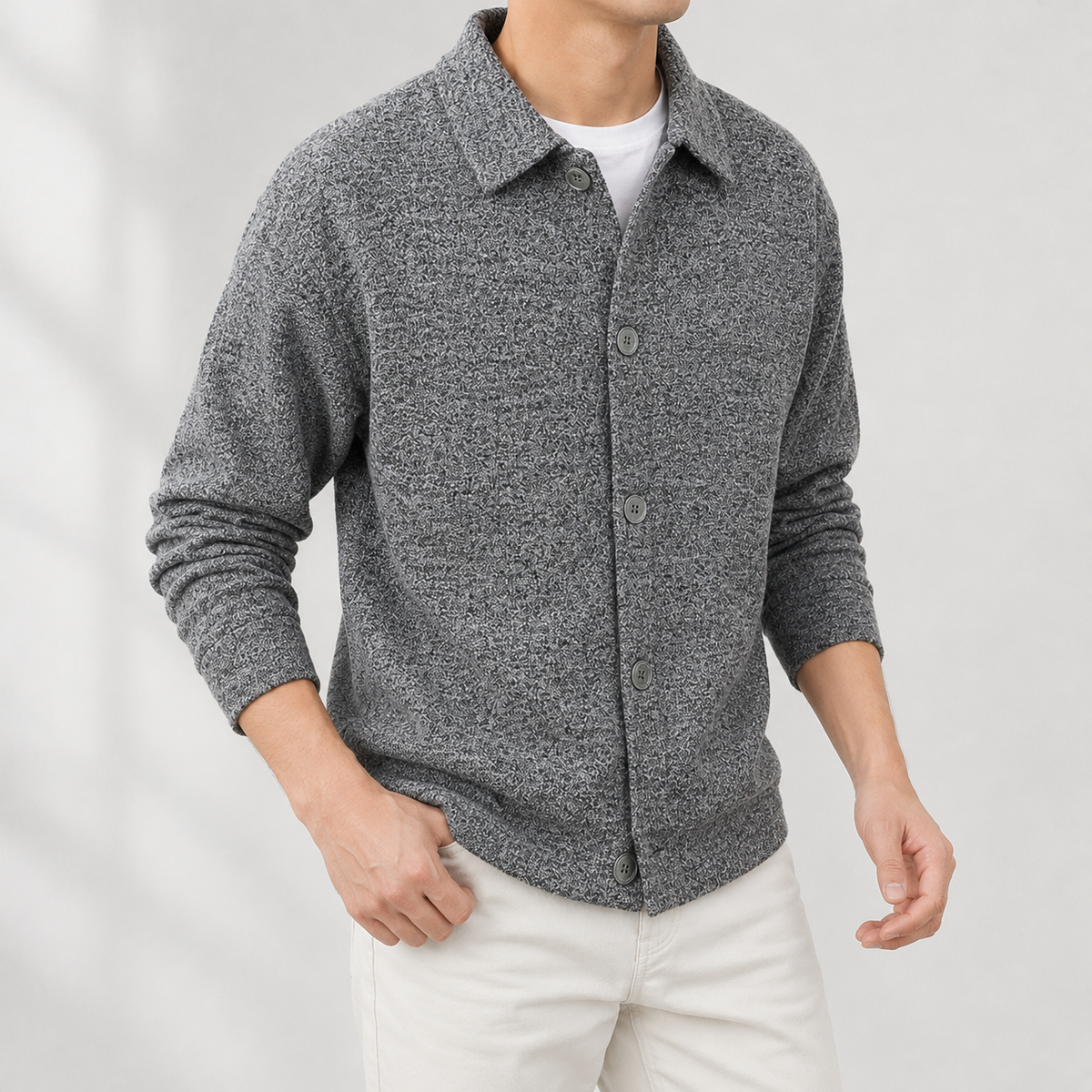 Egil Collared Knit Cardigan - Gray