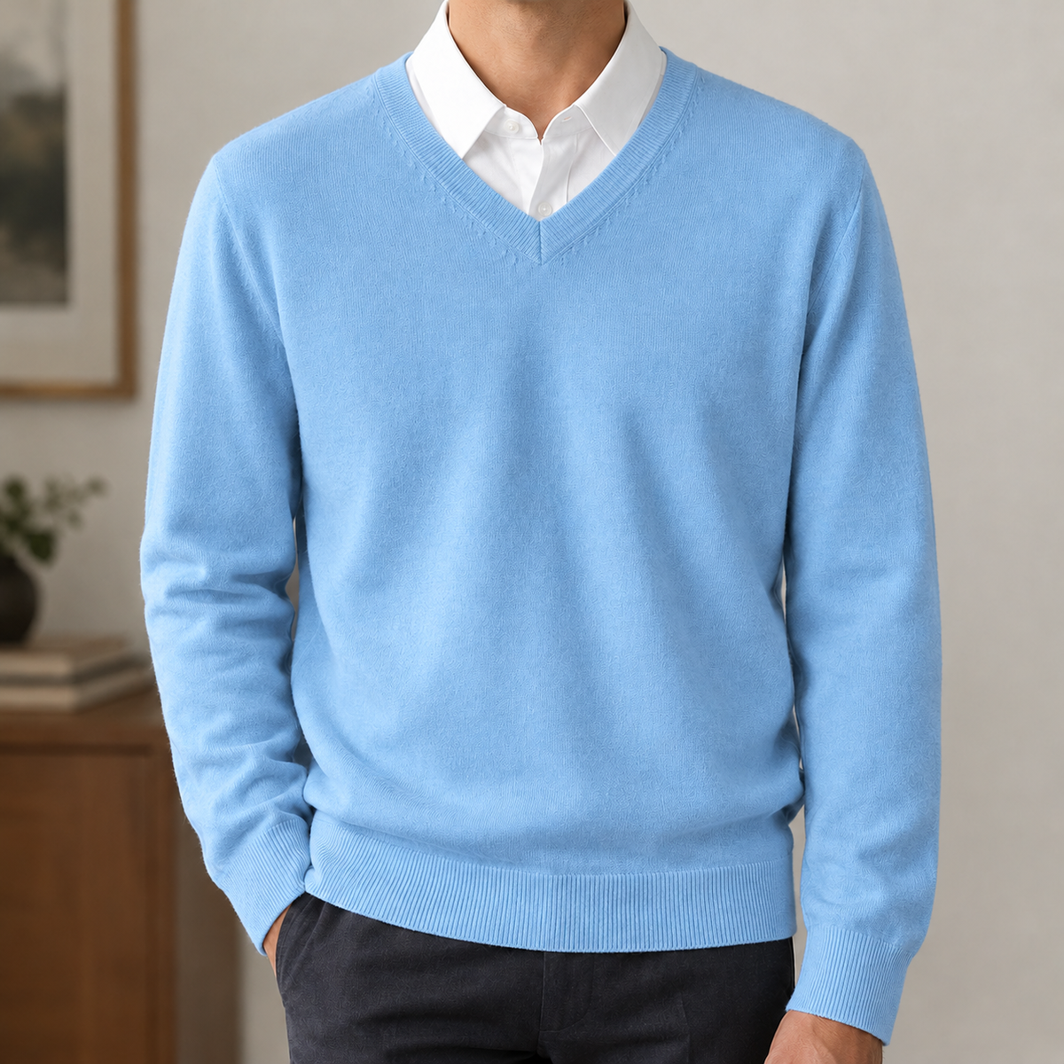 Nicanor V Neck Sweater - Light Blue